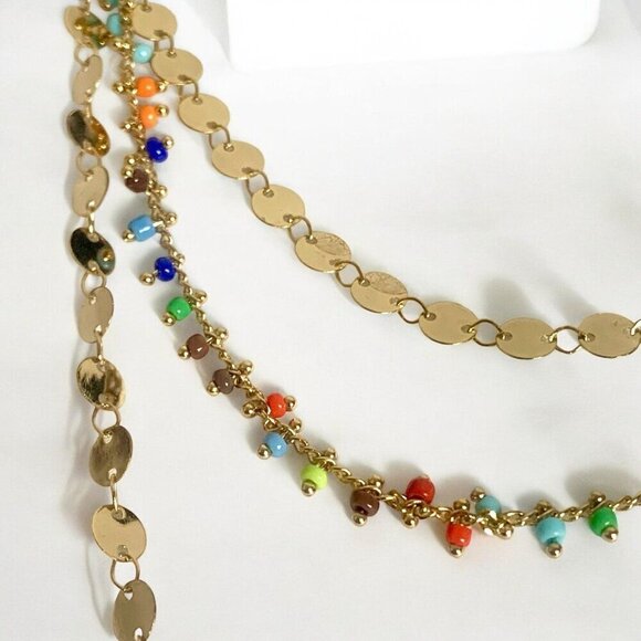 Gold Tone Seed Bead Multi Strand Y Drop Necklace 18 Inch - Picture 1 of 7